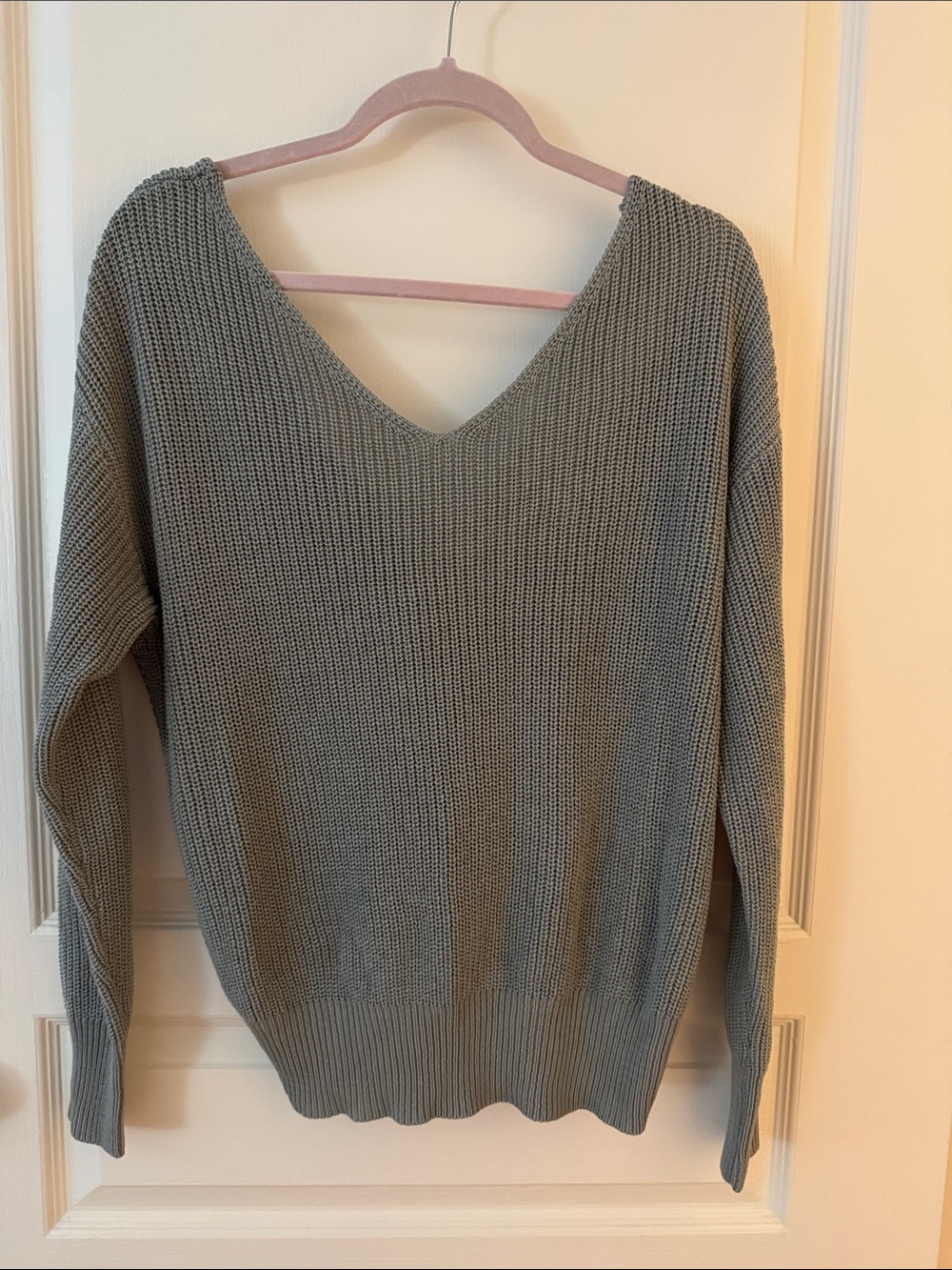 Cotton Emporium V-Neck Knit Sweater in Light Gray